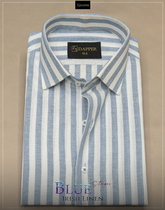 Blue Stripes Irish Linen. 