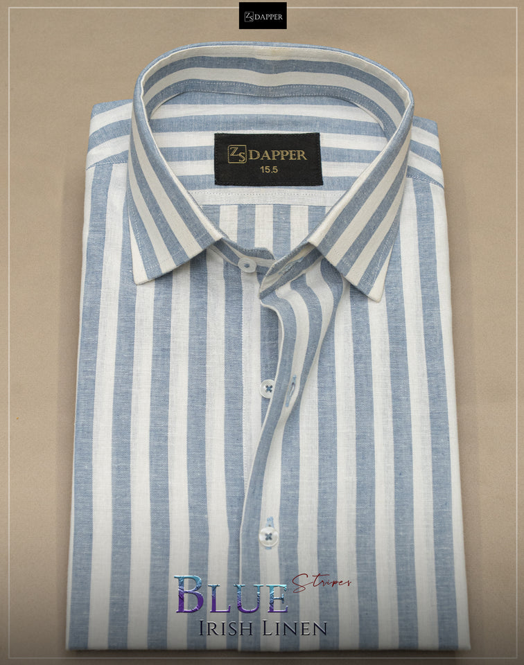 Blue Stripes Irish Linen