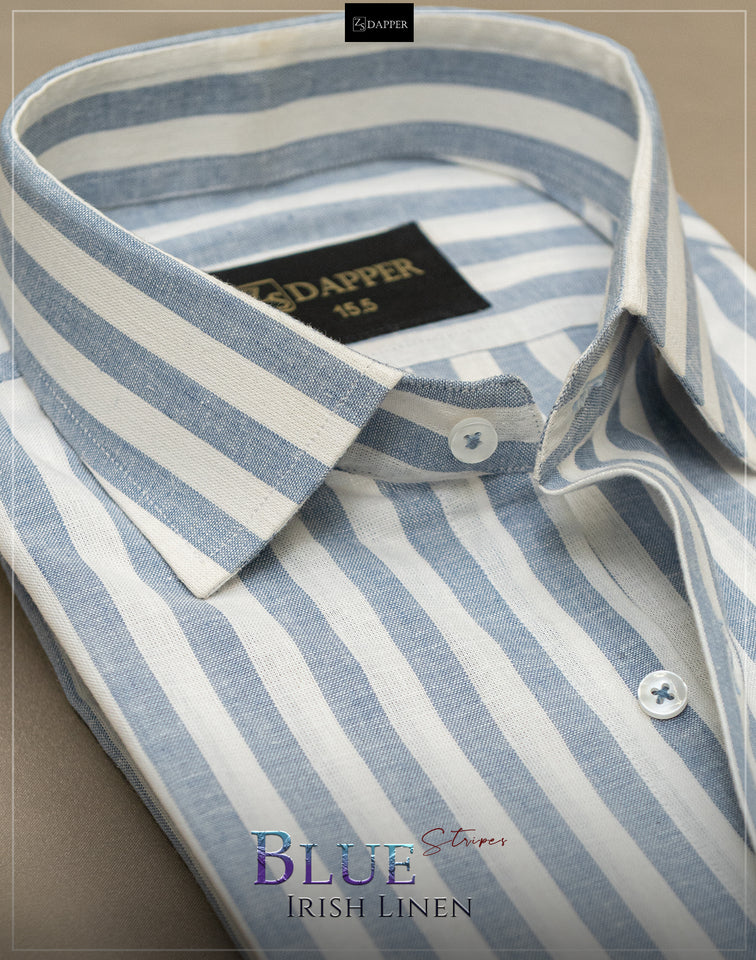 Blue Stripes Irish Linen