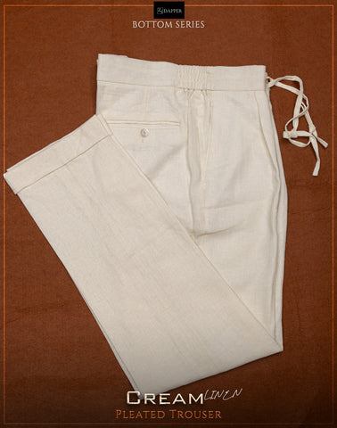Cream Linen Pleated Trouser.