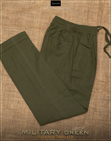 Military Green Linen Pleated Trouser.