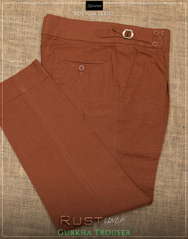 Rust Linen Gurkha Trousers.