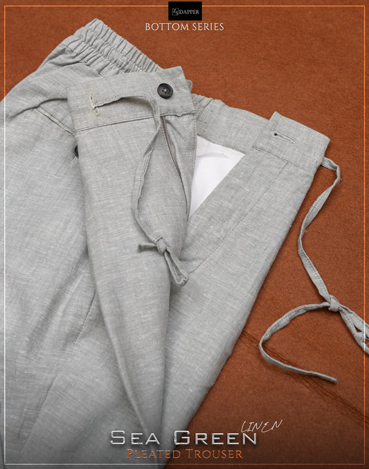 Sea Green Linen Pleated Trouser